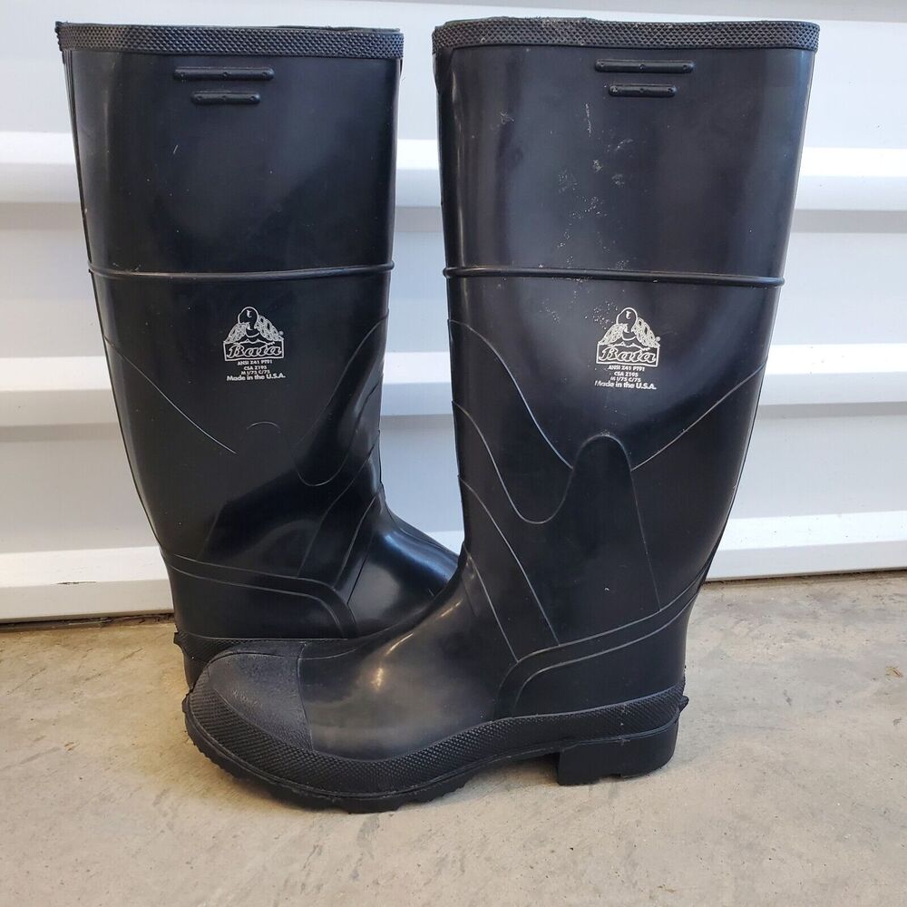 Bata Mens Size 11 Black Rubber Steel Shank Rain Boots Shoes Made USA Waterproof